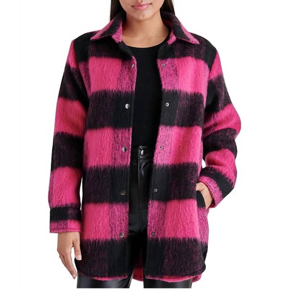 Steve Madden Eldridge Pink Black Plaid Shirt Jacket Women's Medium